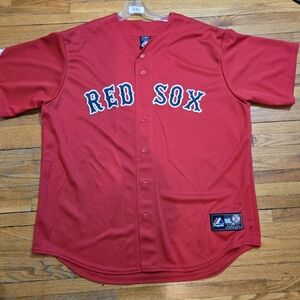 New Red w/Blue Boston Red Sox Baseball Jersey MLB Majestic XL or 2XL
